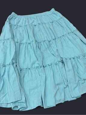 Madison Studio Light Blue Tiered A-Line Cotton Skirt